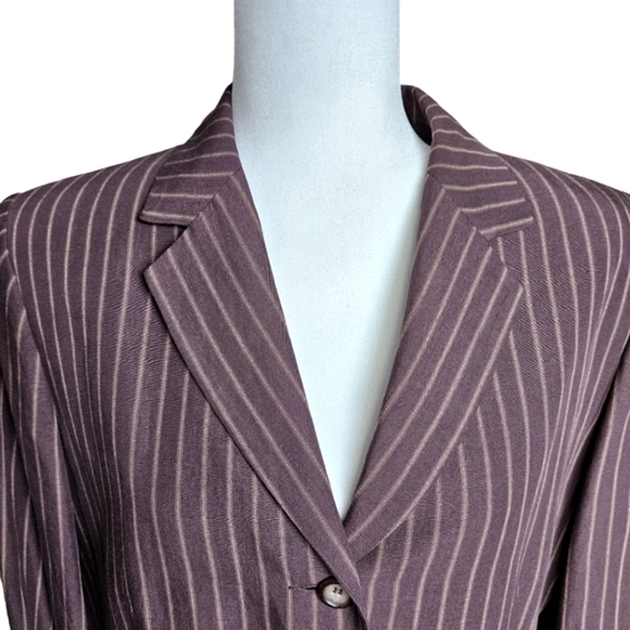 Vintage Holt Renfrew brown pinstripe skirt and pant suit set linen blend size 12 - Picture 3 of 16